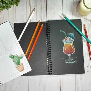 BLACK PAPER SKETCHBOOK Journal - Cactus Cover - Wire Binding - BLACKOUT Doodle Notebook Sketchbook
