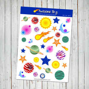 AWESOME NIGHT SKY STICKER SHEET - Scrapbook and Planner Sticker Set - Stickers