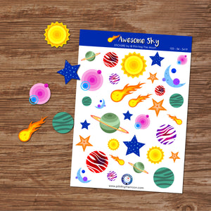 AWESOME NIGHT SKY STICKER SHEET - Scrapbook and Planner Sticker Set - Stickers