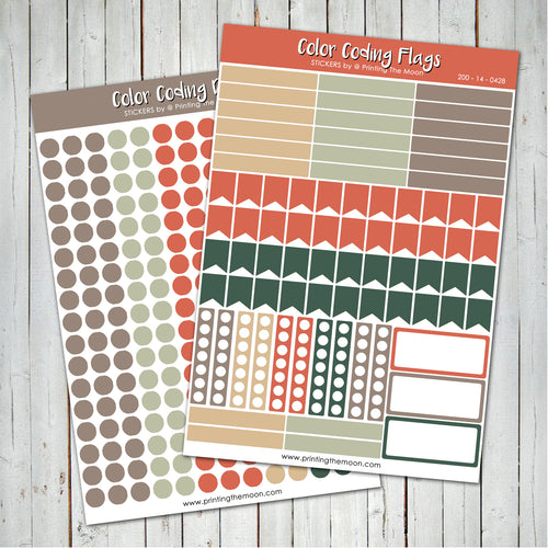 COLOR CODING STICKER SET - Earth Tones - Sticker Set For Planners or Notebooks - 2 Pages Sticker Pack - Boho Style