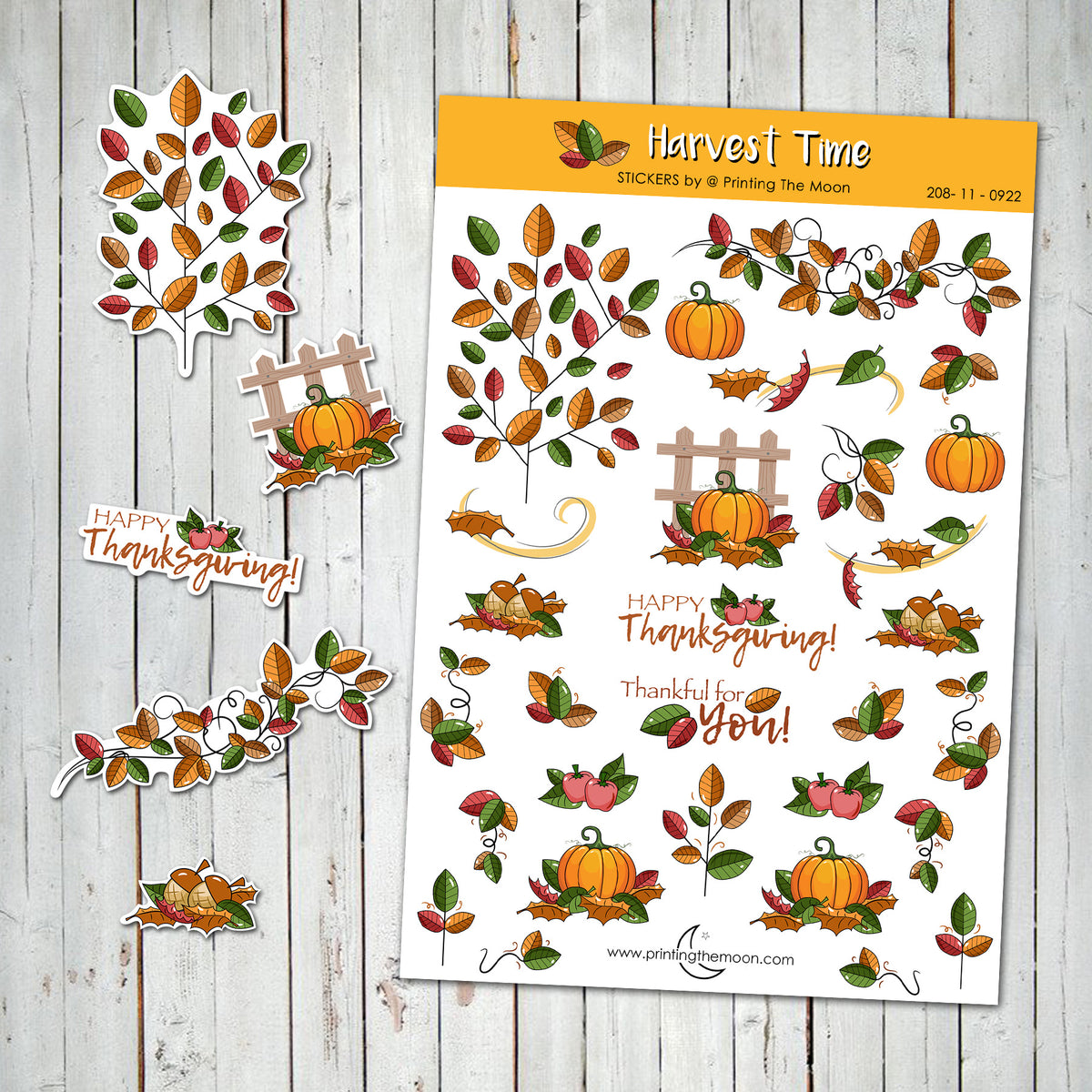 THANKSGIVING FUN HARVEST STICKER SHEET - Scrapbook and Planner Sticker ...