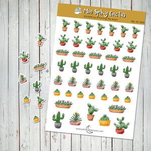 STICKERS MINI CACTUS & SUCCULENTS Watercolor -Journal Sticker Sheet - Scrapbook and Planner Sticker Set