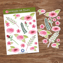 WATERCOLOR PINK FLOWERS STICKER SHEET - Scrapbook and Planner Sticker Set - Stickers