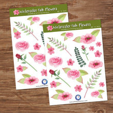 WATERCOLOR PINK FLOWERS STICKER SHEET - Scrapbook and Planner Sticker Set - Stickers