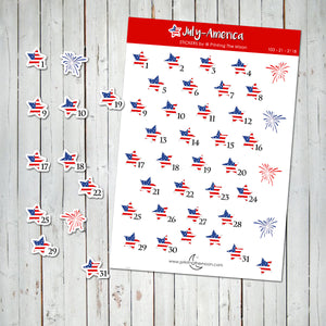 USA STARS MONTHLY DATES - STICKER SHEET - Scrapbook and Planner Sticker Set - Stickers