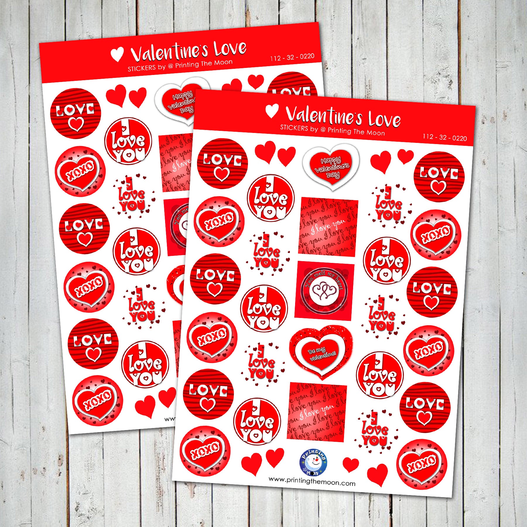 VALENTINE'S LOVE STICKER SHEET - Scrapbook and Planner Sticker Set - S –  Printing The Moon