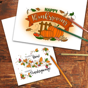 THANKSGIVING Color-In Cards - Happy Thanksgiving - PDF file - Instant Download