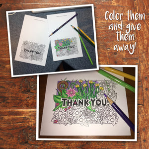 THANK YOU Cards - Color In - Coloring Seasons Cards- PDF file - Instant Download
