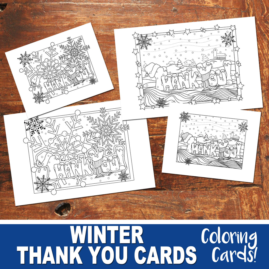 WINTER THANK YOU Cards - Color In - Winter Cards- PDF file - Instant Download