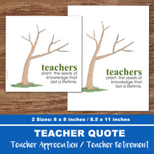 TEACHER APPRECIATION Quote - RETIREMENT KEEPSAKE - PDF files -Instant Download-