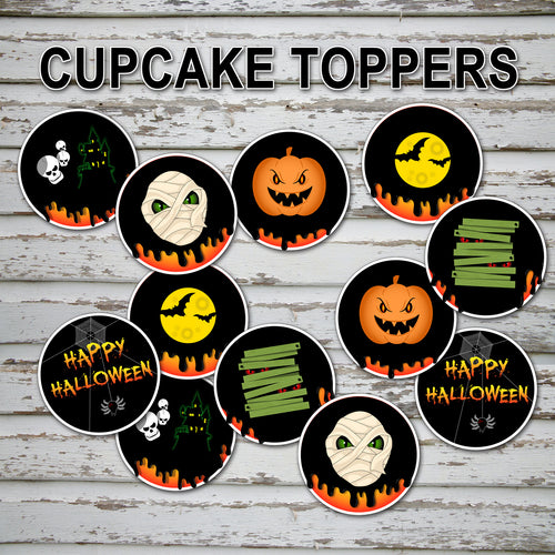 HALLOWEEN - CUPCAKE TOPPERS – Halloween Skeleton Party -Digital file -Instant Download-