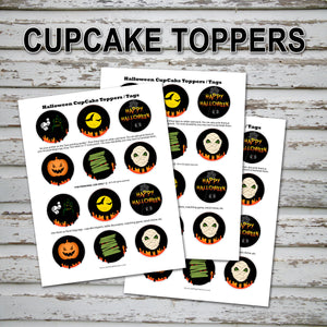 HALLOWEEN - CUPCAKE TOPPERS – Halloween Skeleton Party -Digital file -Instant Download-