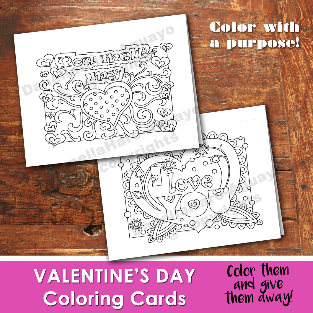 VALENTINE'S DAY Color In Cards - PDF file - Instant Download