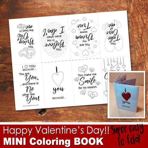 VALENTINE'S DAY Mini Coloring Book - Color In - PDF file - Instant Download