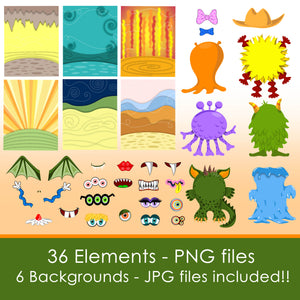 CUTE MONSTERS - CLIP ART- PNG files and PDF files to print and play!
