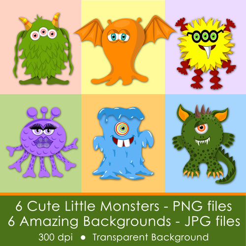 CUTE MONSTERS - CLIP ART- PNG files and PDF files to print and play!