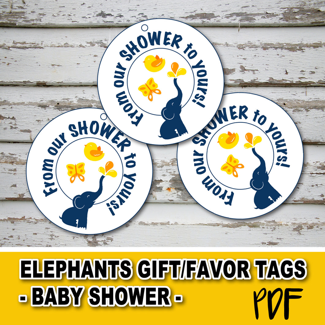 BABY SHOWER ELEPHANT GIFT TAGS - Baby Shower party – Digital file