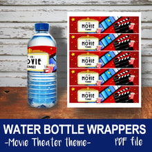 MOVIE THEATER - Birthday WATER BOTTLE WRAPPERS - Movies Cinema party – Digital file