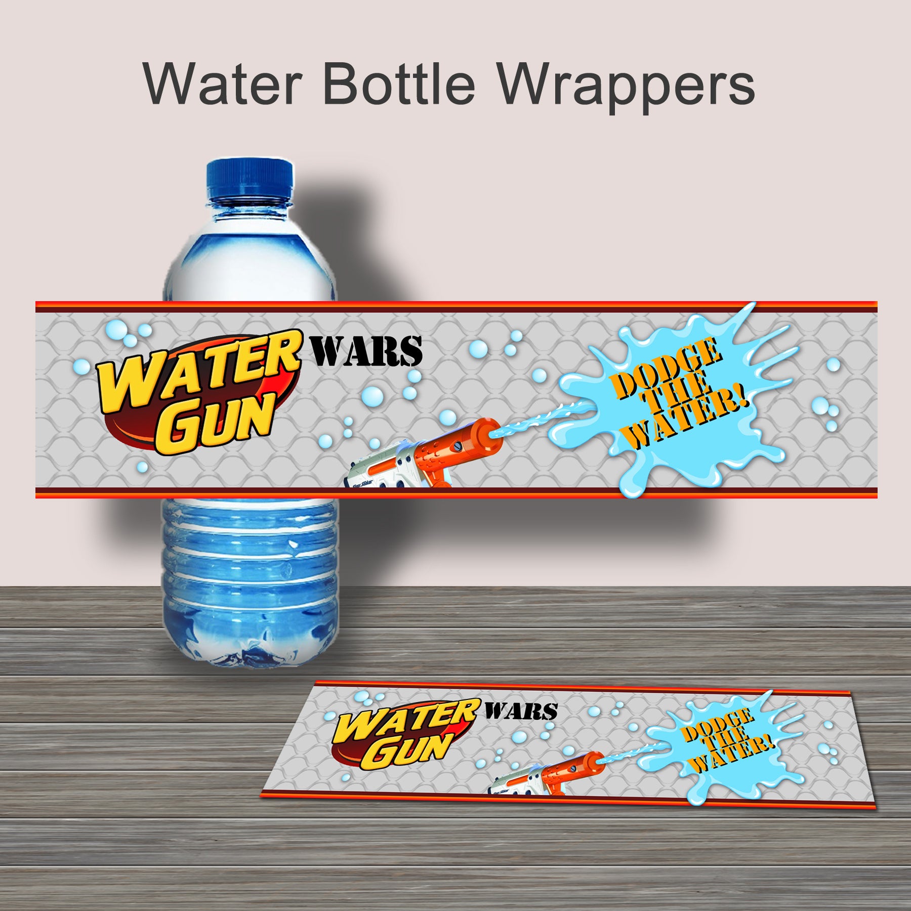 WATER GUN WARS- Water Bottle Wrappers – Digital file -Instant Download – Printing The Moon for Free Printable Nerf Water Bottle Labels