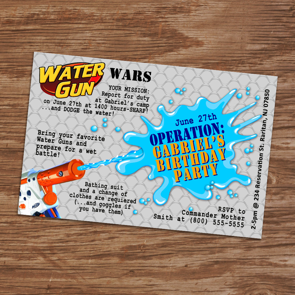 WATER GUN WARS Invitation – Digital file, Water guns party – Printing ...